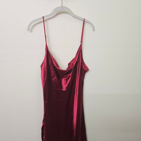 Red Satin Cowl Neck Slip Dress with Slit Size XL | Valentine's Day Dress - Picture 2 of 5